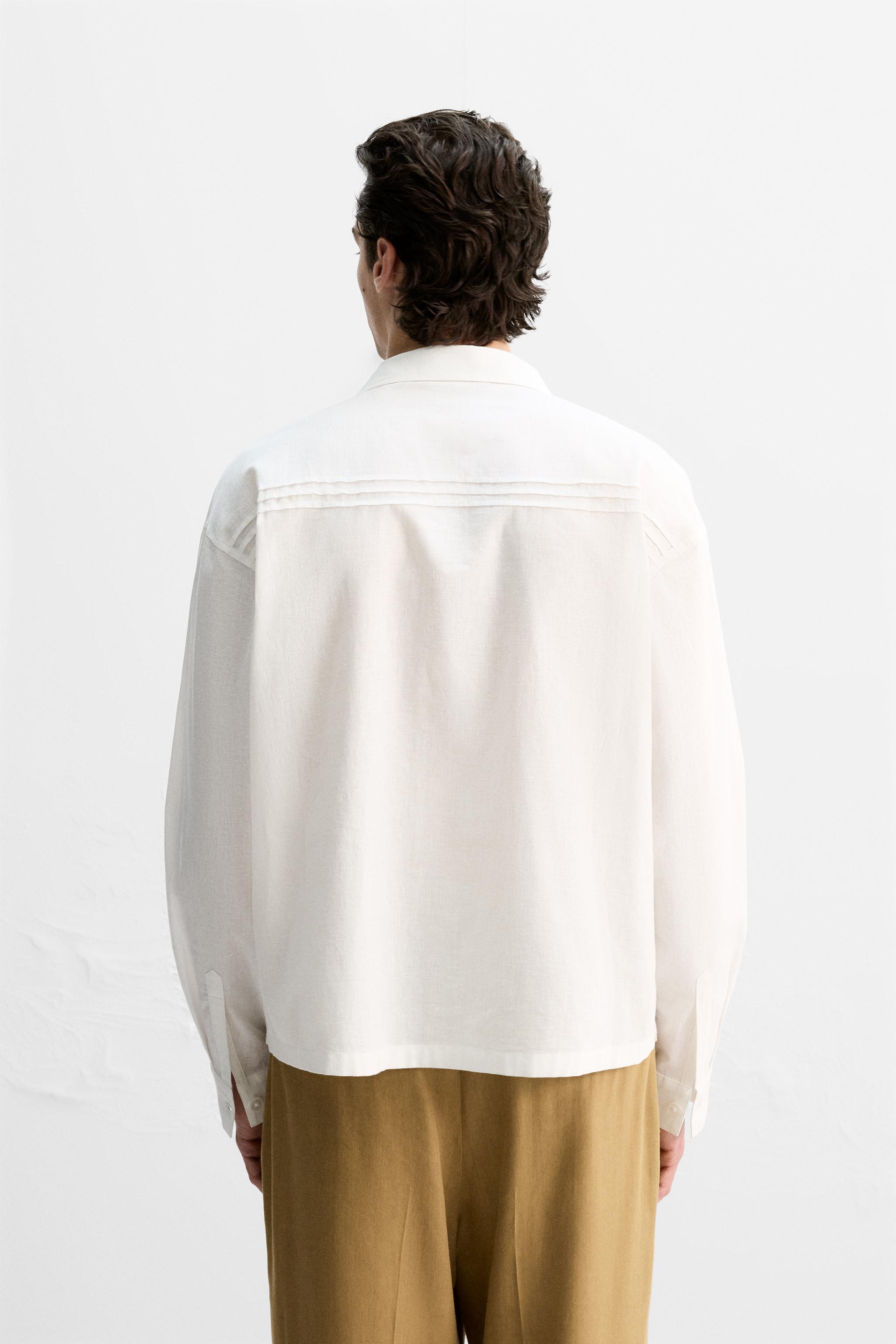 【ZARA】タック入りコットンリネンシャツ ホワイト 3772/242/250 タック入りコットンリネンシャツ - ホワイト | ZARA Japan / 日本