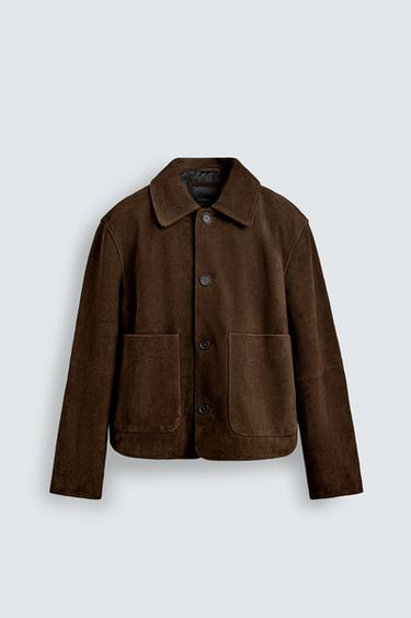 BLOUSON EN CUIR DAIM - Marron foncé de Zara - Image 7