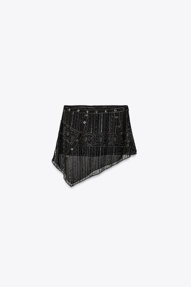 Zara EMBROIDERED SHORT SKIRT - Black