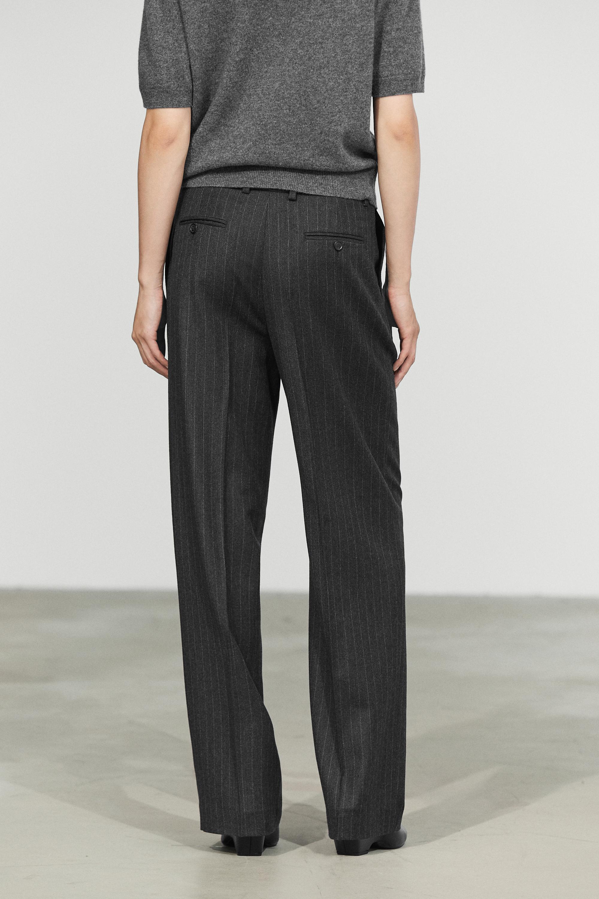 Darted pinstripe suit pants