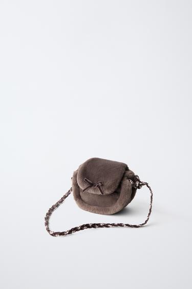 FUR BOW CROSSBODY BAG — Gray 2