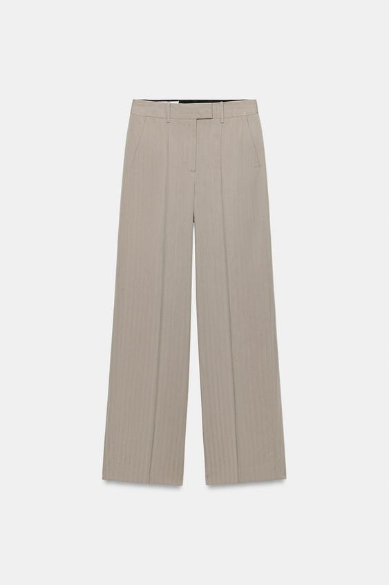 PANTALON DROIT TAILLE HAUTE - Marron / Taupe de Zara - Image 2