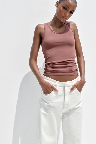 Zara COTTON MODAL TANK TOP - Beige-pink