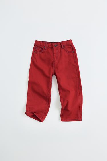ZARA TIMELESS - PANTALÓN SARGA STRAIGHT PESPUNTES CONTRASTE - Rojo de Zara