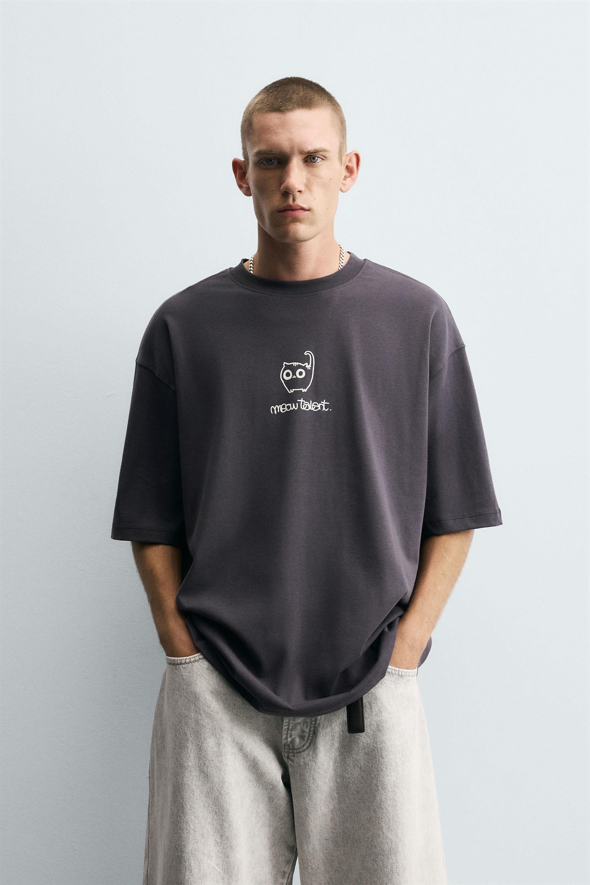 CONTRAST PRINT T-SHIRT - Grey | ZARA New Zealand