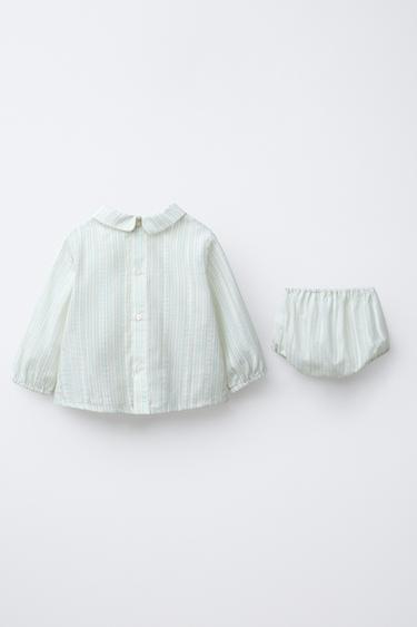 STRIPED JACQUARD SHIRT AND BLOOMERS SET - Ecru / Blue by Zara - Image 1