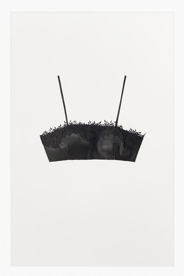 BRALETTE EN CUIR ET DENTELLE - Noir de Zara