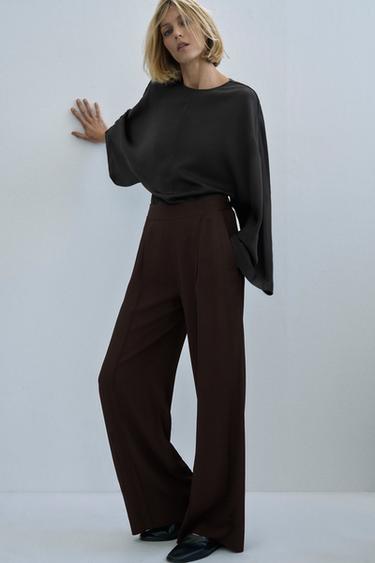 ZW COLLECTION LOOSE-FITTING DARTED TROUSERS - Brown by Zara