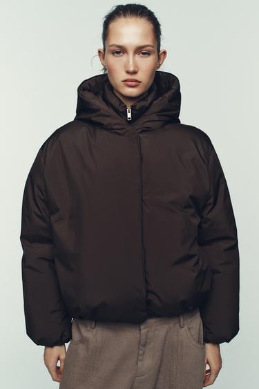 WATER-REPELLENT WINDPROOF PUFFER ANORAK WITH HOODIE - Brown by Zara