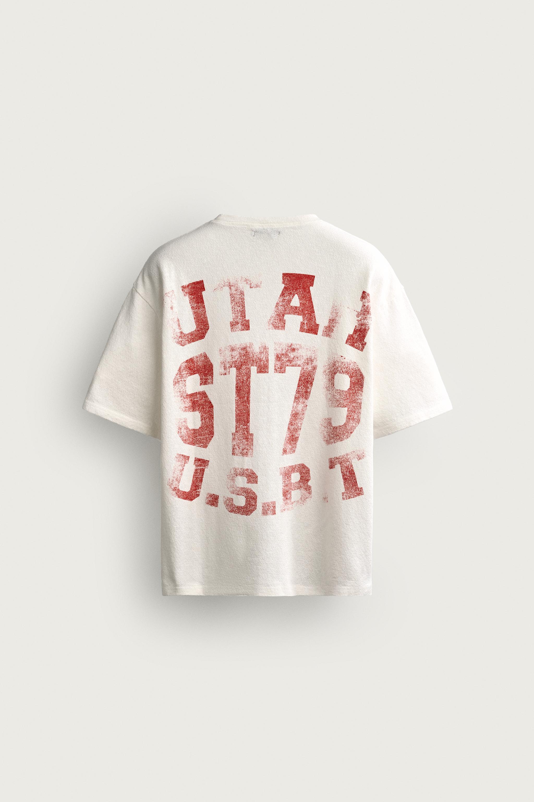 WASHED PRINTED KNIT T-SHIRT — Oyster-white