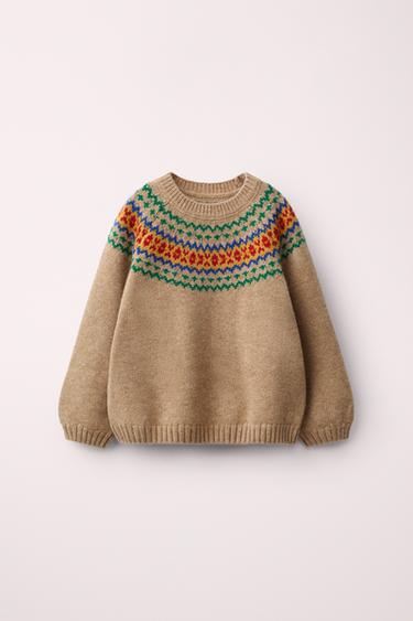 Strickpullover mit Greca-Muster 100 % Wolle Created by Caramel London x zara - Beige von Zara