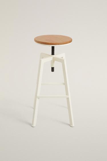 WOOD AND METAL SWIVEL STOOL — Cream 2