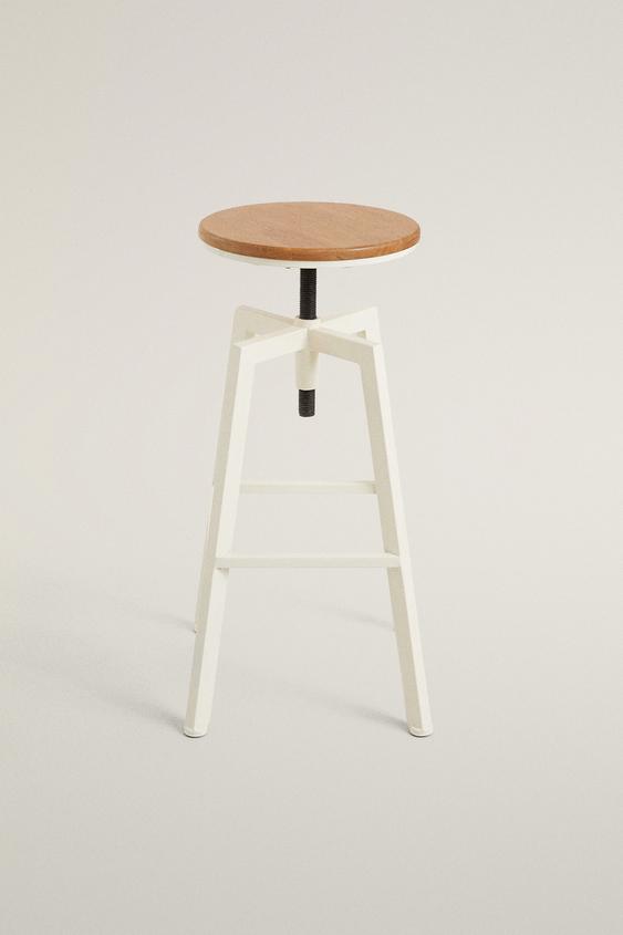 TABOURET HAUT PIVOTANT BOIS ET MÉTAL - Crème de Zara - Image 1