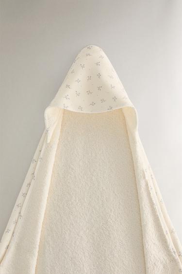 Zara Kirli-beyaz - KAPÜŞONLU BEBEK MİNİ ÇİÇEK DESENLİ BANYO HAVLUSU