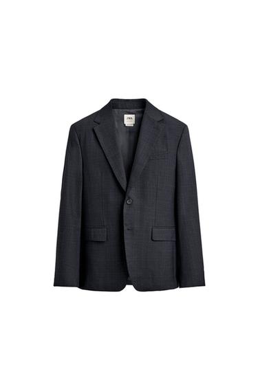 BLAZER TRAJE CUADROS 100% LANA - Marino de Zara