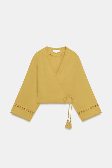 DOUBLE-BREASTED LACE TRIM JACKET - Mustard by Zara - Image 2