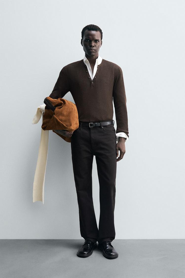 LIGHTWEIGHT GRANDAD COLLAR JUMPER Brown ZARA Hungary