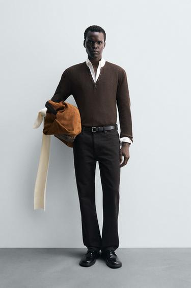 PULL LÉGER À COL BOUTONNÉ - Marron de Zara