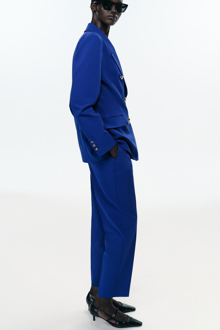 DOUBLE-BREASTED BLAZER WITH SHOULDER PADS Bluish ZARA Ireland