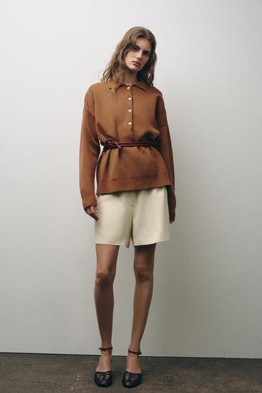 PULL POLO OVERSIZE EN MAILLE LISSE - Cognac de Zara - Image 4