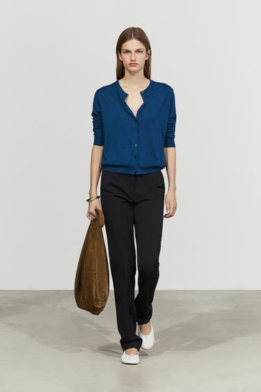 Zara Fine-knit round neck cardigan - Bluish - Image 0
