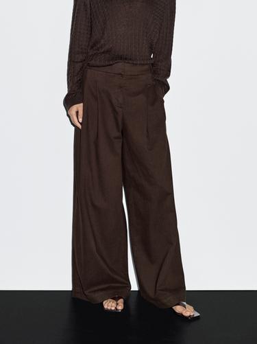 Zara High-waist wide-leg trousers - Mink marl