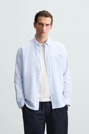 COTTON - LINEN SHIRT - Sky blue by Zara