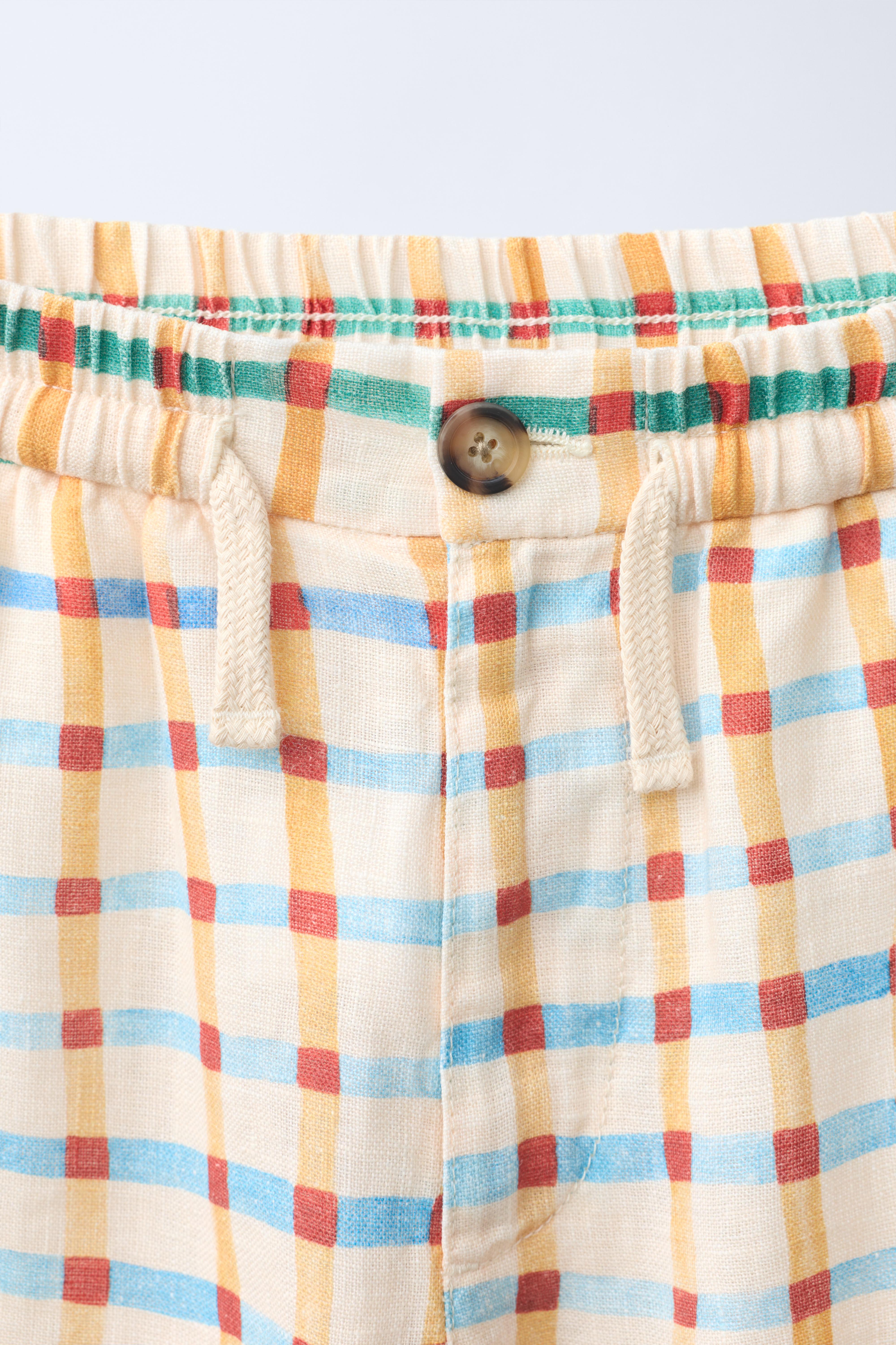 CLARA CEBRIAN 100% LINEN PLAID RELAXED PANTS ©