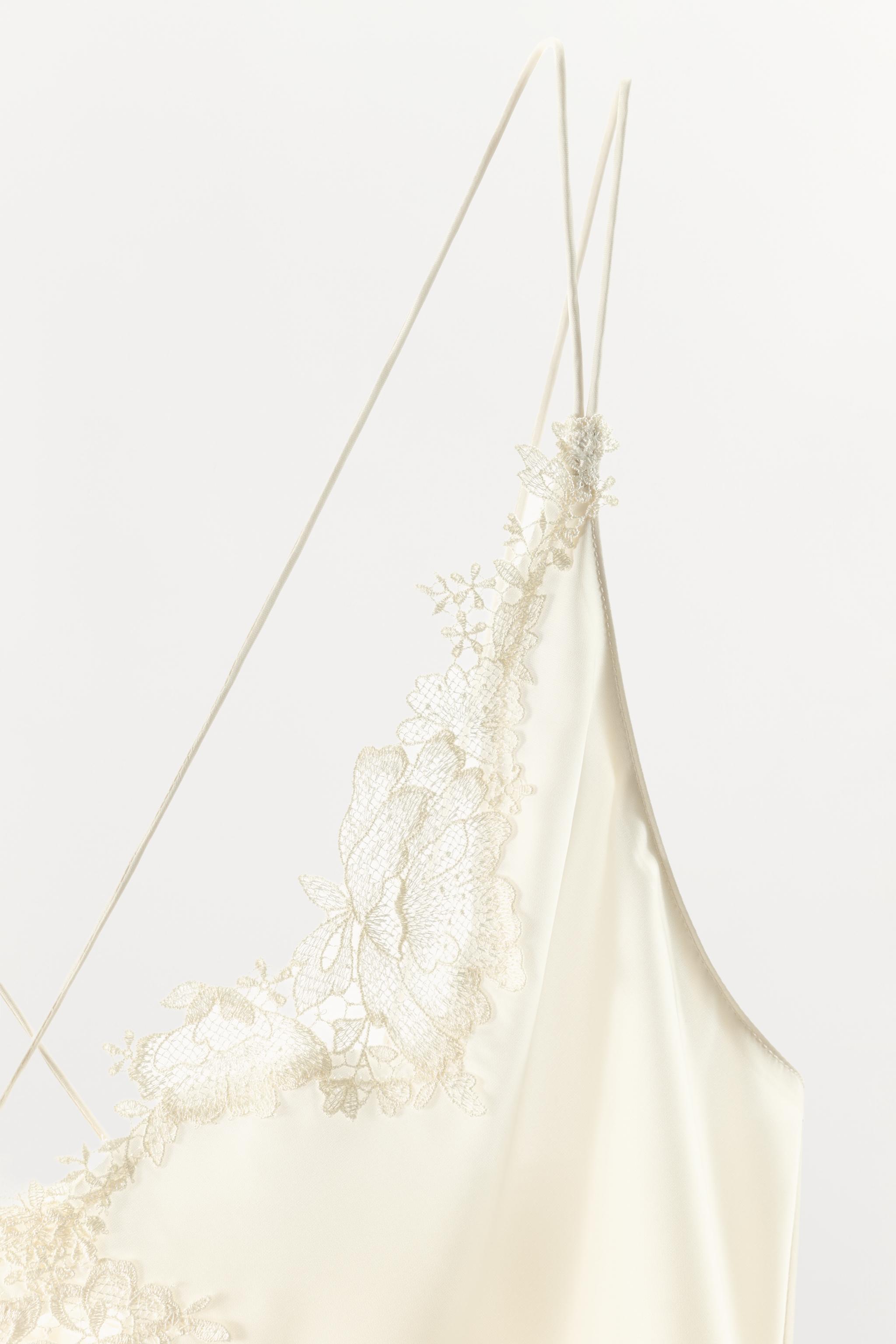 SATIN LACE-TRIM CROSS-STRAP TOP