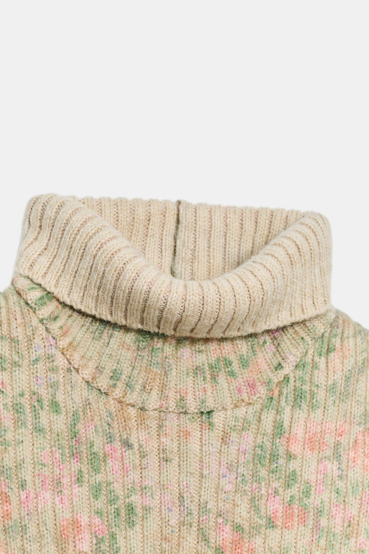Женский свитер Zara Floral Print Ribbed Knit Jumper, цвет: Разноцветный — фото 8