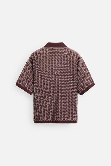 CONTRAST TEXTURED KNIT POLO SHIRT - Burgundy by Zara - Image 8
