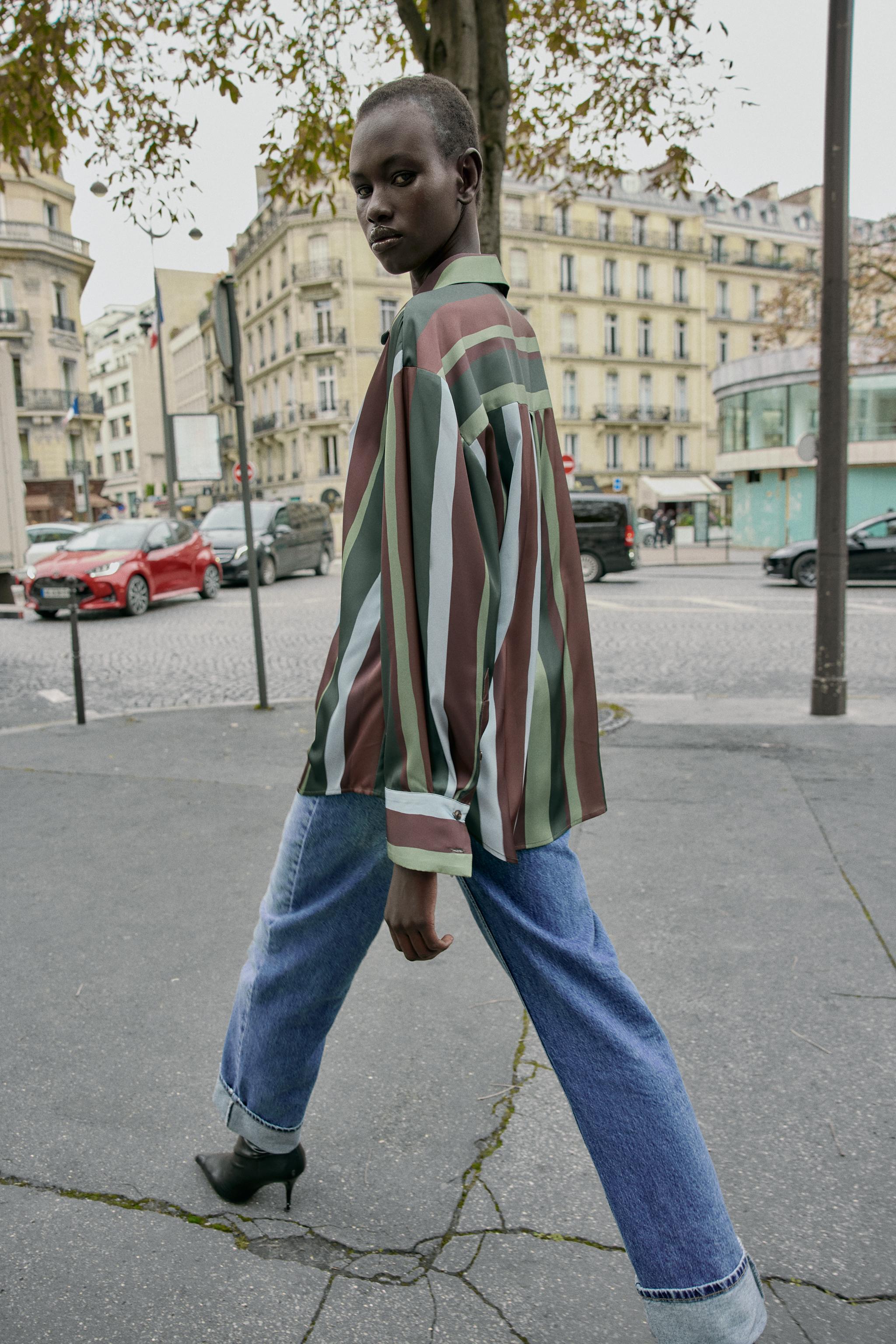 STRIPED SATIN EFFECT BLOUSE
