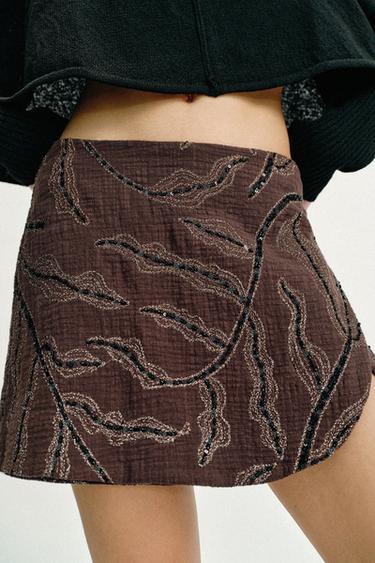 SEQUINNED WRAP SKORT - Brown by Zara - Image 1