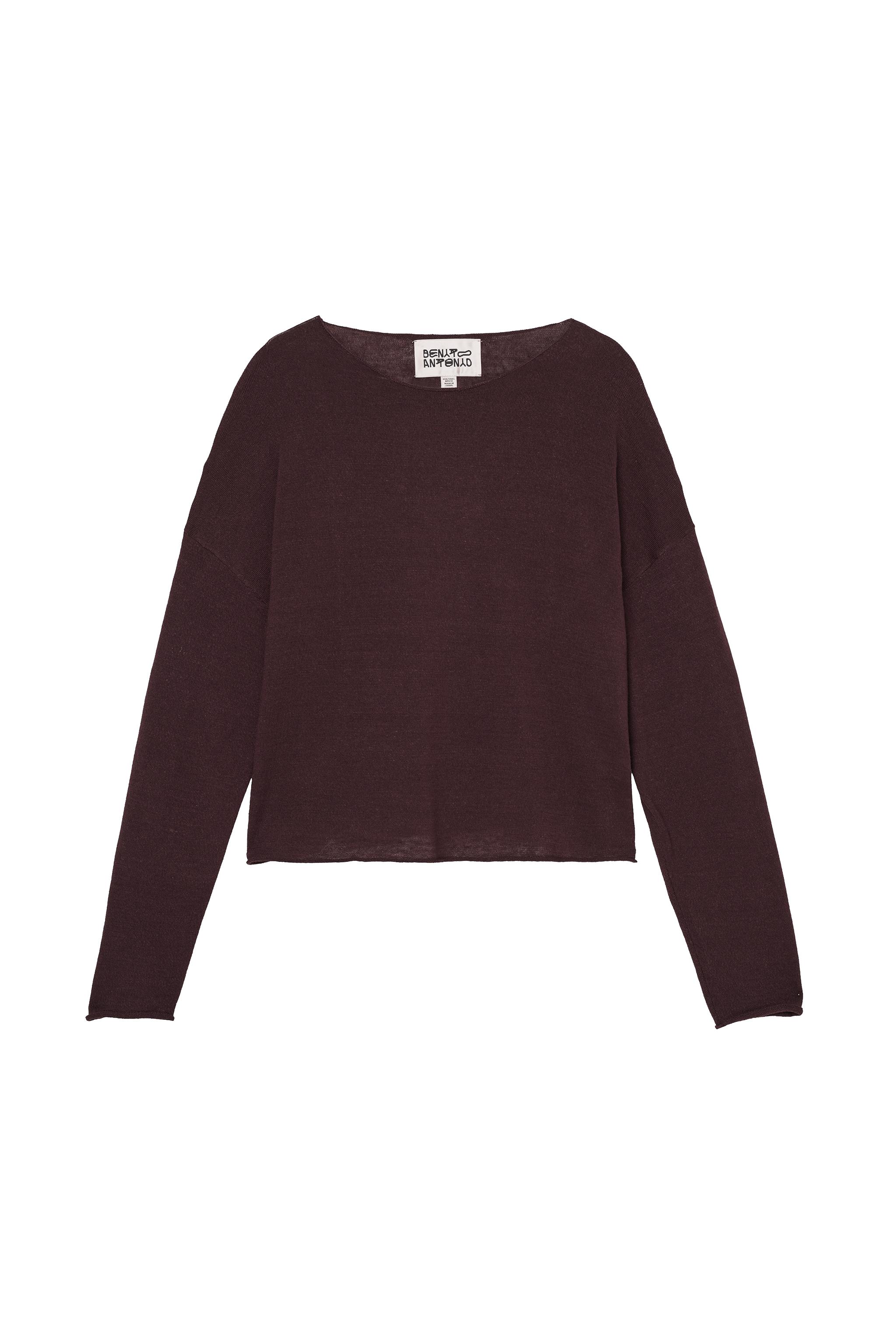 CROPPED FIT LINEN-WOOL BLEND SWEATER — Brown