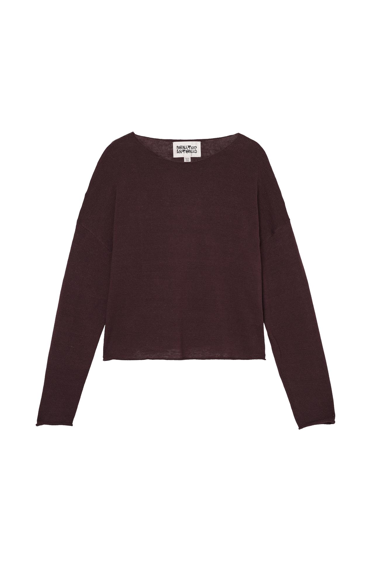 LINEN - WOOL CROPPED FIT JUMPER — Brown