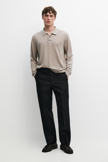 Zara Linen polo collar knit sweater - Stone