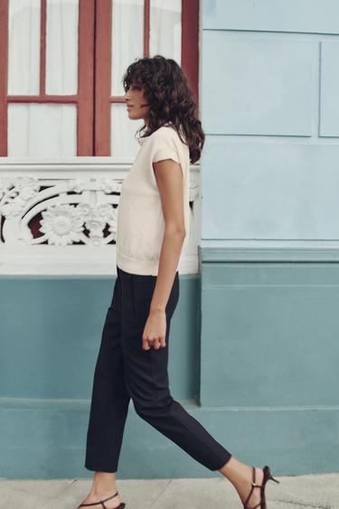 Zara HIGH-WAISTED PINSTRIPE PANTS - striped