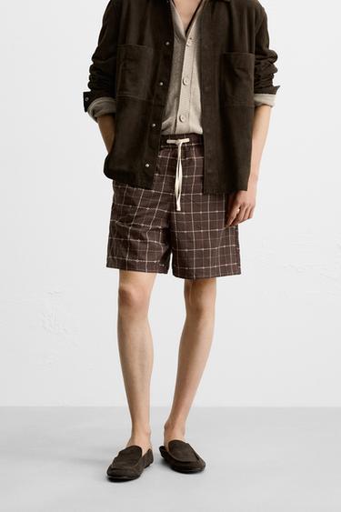 CHECKED JACQUARD BERMUDA SHORTS - Chocolate by Zara - Image 1