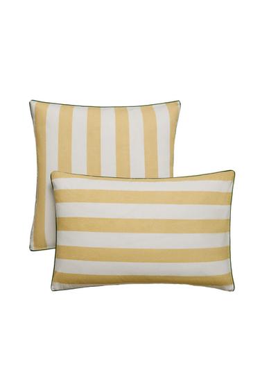 STRIPED WASHED COTTON PILLOWCASE - Yellow by Zara
