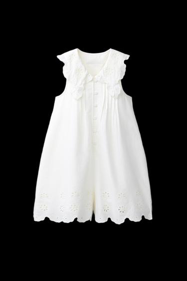 KURZER OVERALL MIT BUBIKRAGEN UND STICKEREI - Cremefarben von Zara