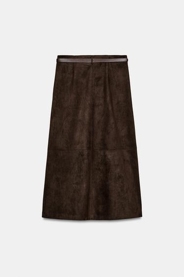 JUPE EFFET DAIM AVEC CEINTURE - Marron chocolat de Zara - Image 7