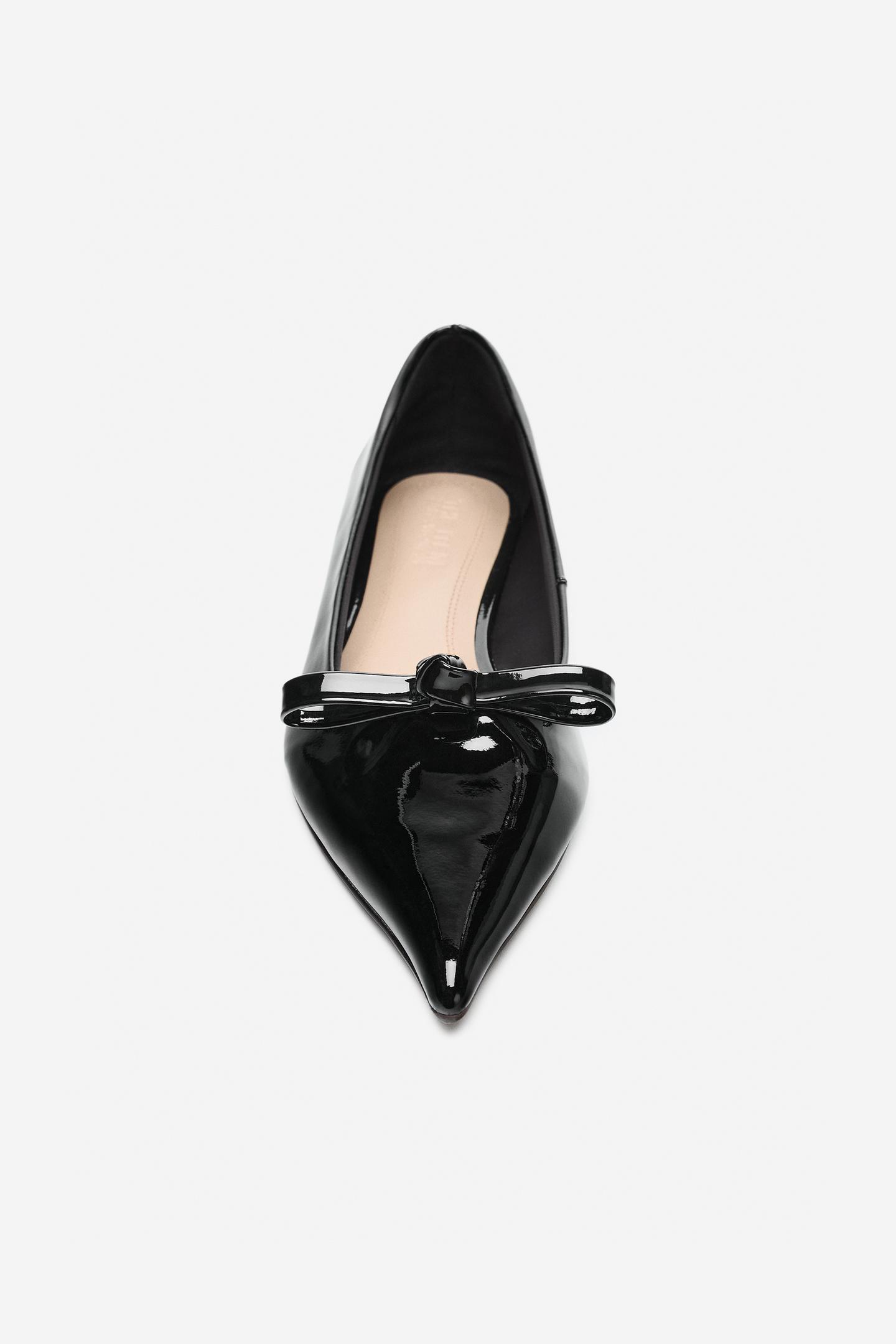 Женские балетки Zara Leather Bow Ballet - the Item, цвет: Чёрный — фото 6