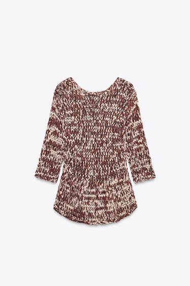 PULL EN MAILLE COMBINÉE PEPLUM - Marron / Écru de Zara - Image 3