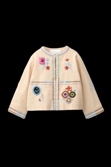 Zara EMBROIDERED COTTON AND LINEN JACKET - Peach