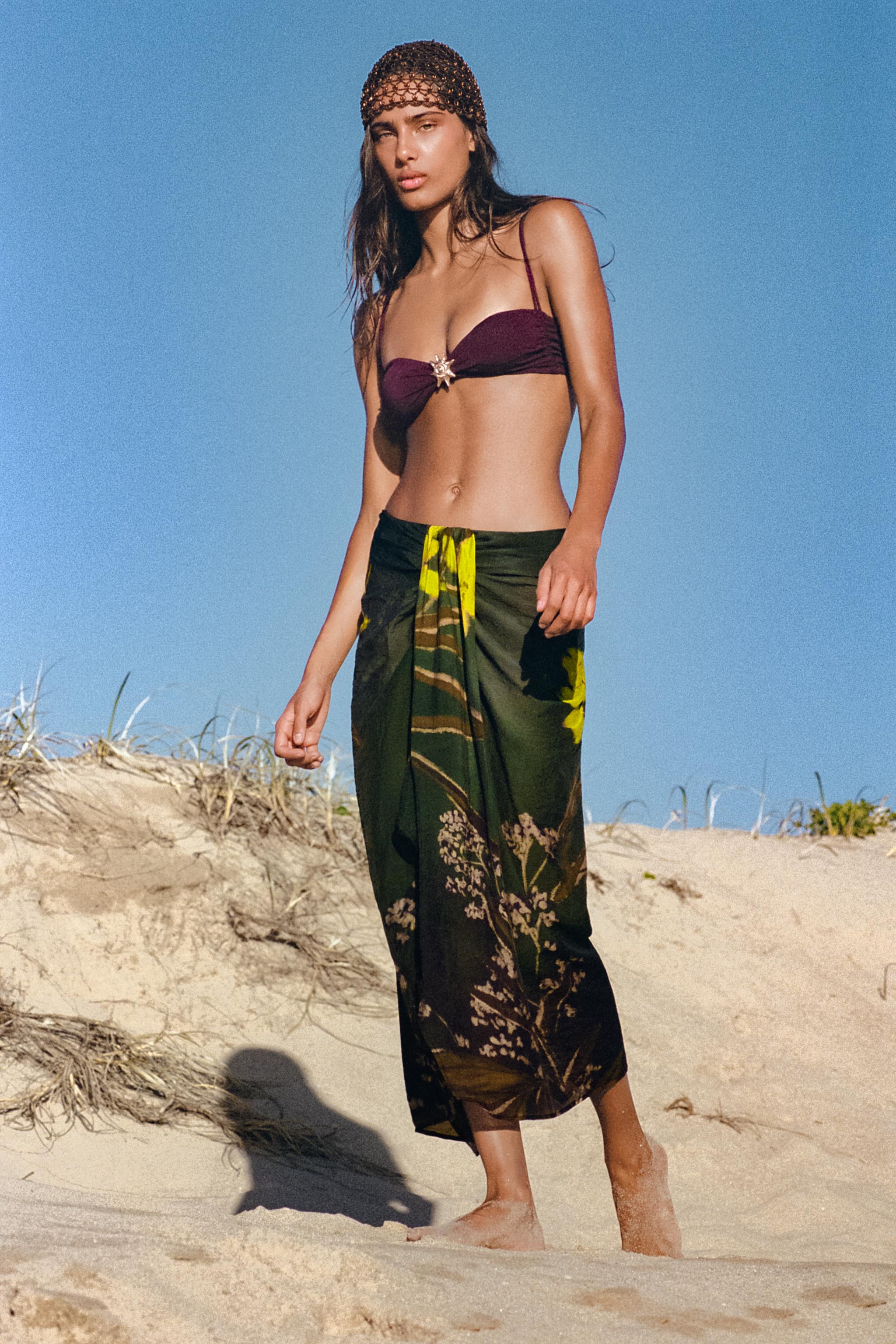 FLORAL PRINT KNOTTED PAREO - Green | ZARA United States