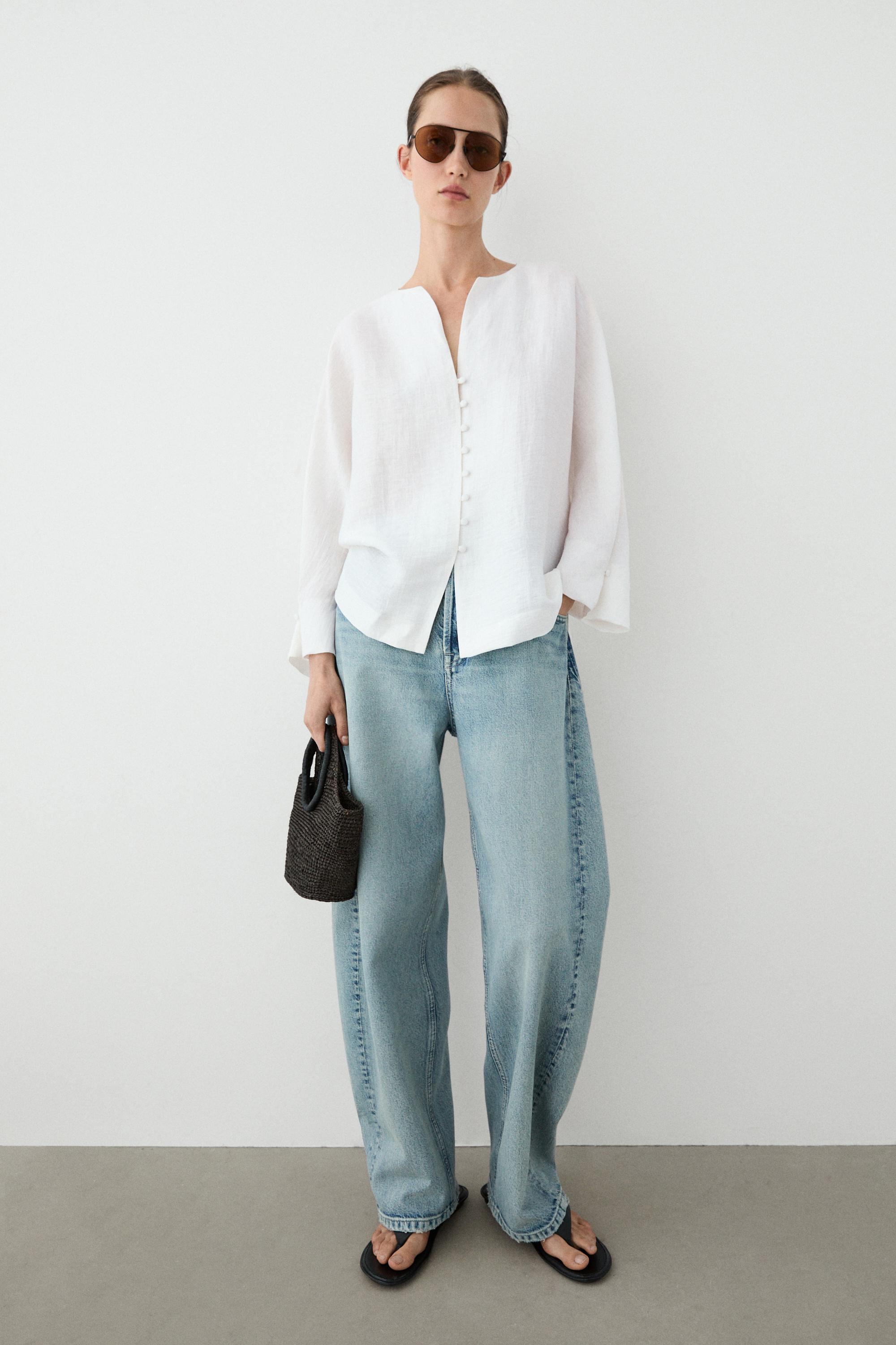 Linen blend overshirt with buttons — White