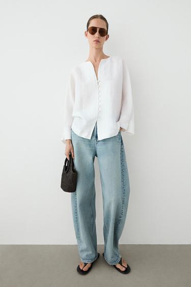 Sobrecamisa detalle botones mezcla lino - Blanco de Zara