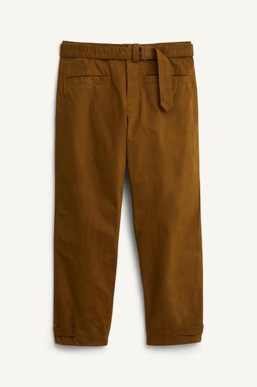 LIMITED EDITION TEXTURED TROUSERS WITH BELT - Khaki by Zara