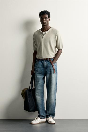 KNIT HENLEY T-SHIRT - Sand by Zara - Image 0