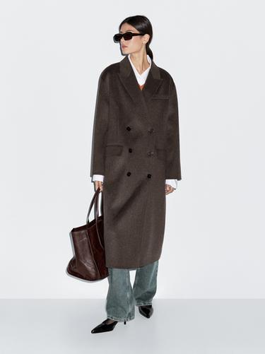 Abrigo largo cruzado mezcla lana - Marrón de Zara